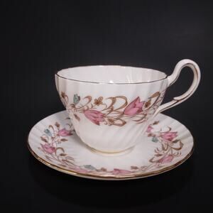 Vtg EB Foley Harebell Teacup & Saucer Set RARE Pink & Blue Bell Flower Pattern